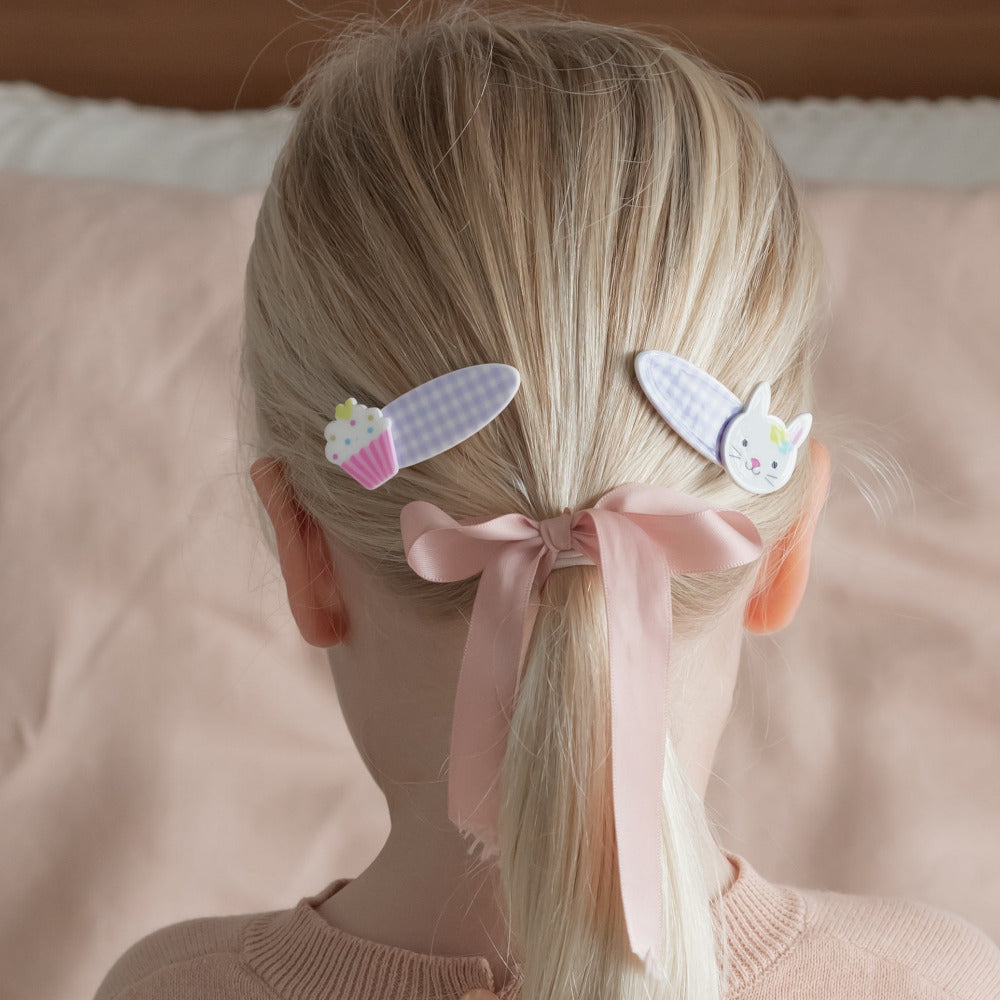 Tea Party Bunny Cupcake Hair Clips